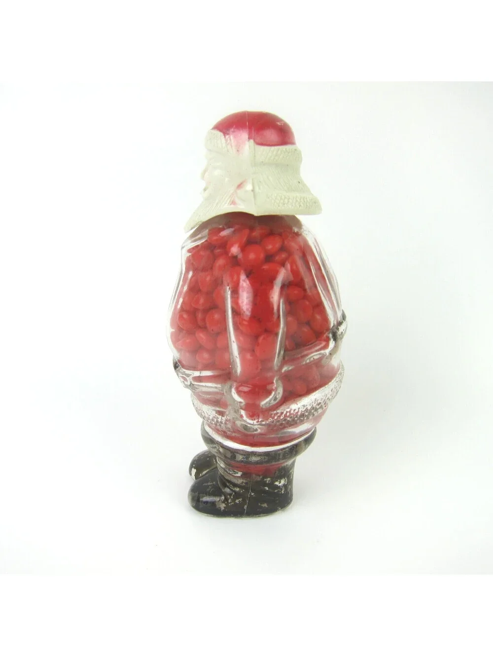 Vintage Christmas Santa Claus Glass Bottle Candy Container JH Millstein 1940-50s